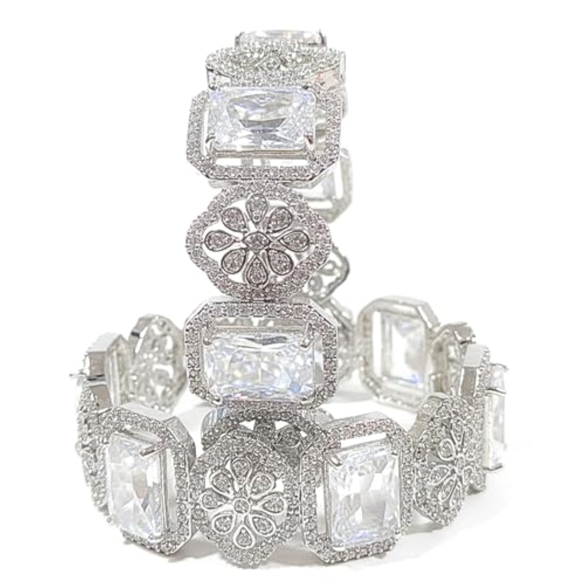 Statement Silver-Tone American Diamond Bridal Kada for Women
