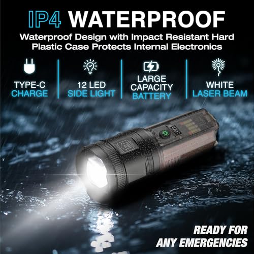 Arc Rack Solar Camping Flashlight, Ideal for Camping Essentials. This Midsize Heavy Duty Survival Gear Flash Light Includes A Black Light/UV Light & More. Essentials for Camping Gear & Hunting Gear