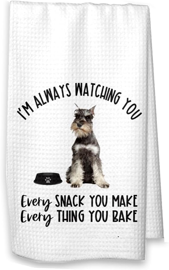 Studio 9Thirty3 Schnauzer Kitchen Towel – Waffle Weave Microfiber Dish Towel, Watching You Cute Dog Lover Gift, Funny Dog Mom Kitchen Décor (Schnauzer Plain)