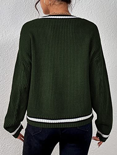 Womens Open Front Cardigan Button Down Striped Sweater Casual Loose Fitting V Neck Knit Coat2