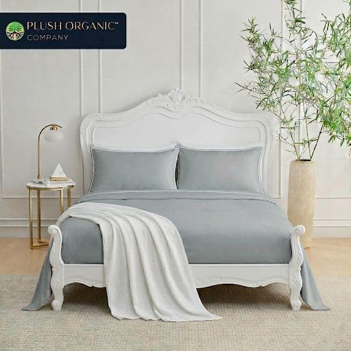 Image of King Luxury 4 Piece Bedsheet Set, Harbor Mist with White Piping, Cooling Resort Bedding, Ultra Soft, Viscose derived from Bamboo,Organically Grown, 300 Thread Count