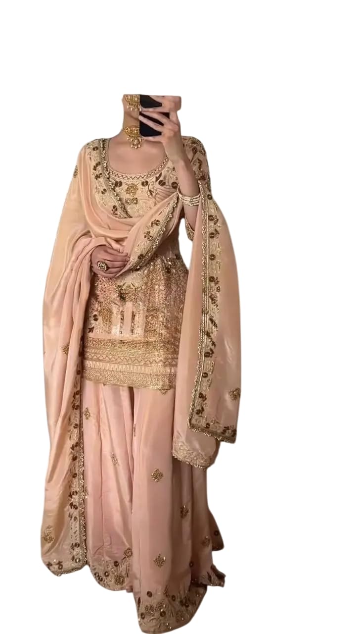 Women's Pure Jalpari Cotton Embroidered Straight Kurti with Sharara and Dupatta Set-image-16