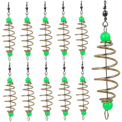 VICASKY 12 Pcs Fishing Feeder Baits Cages Shape Spring Large Bait Spring Feeder Luminous Beads