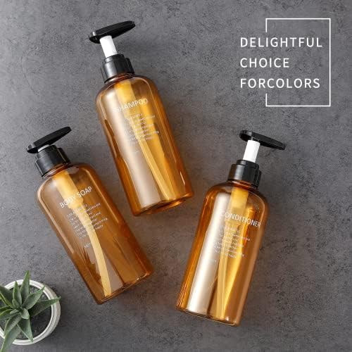 3 Pack Shampoo Bottle Pump Dispenser, 500ml Empty Plastic Soap Dispenser Bottle with Pump for Bathroom, Kitchen or Hotel, Refillable Dispenser for Lotion, Shower Gel and Conditioner