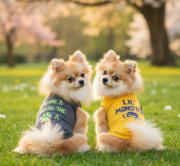 Golden Tails Cotton Printed T-Shirts for Dogs and Cats Grey & Mustard Pack of 2 Medium 3