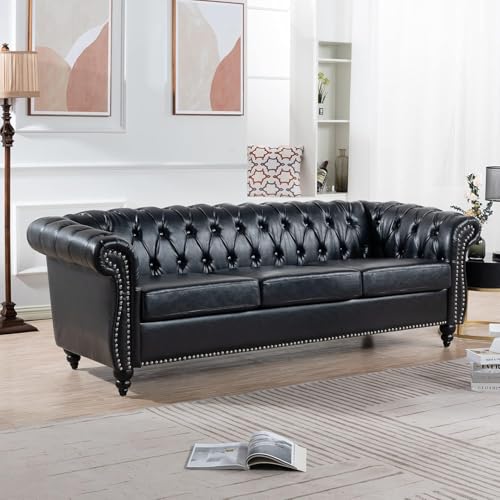 Image of WOODEN WORLD Modern & Classic Leather Sofa Set - Luxurious Comfort, Stylish Design, and Durable Build (Black, 3+2 Seater)