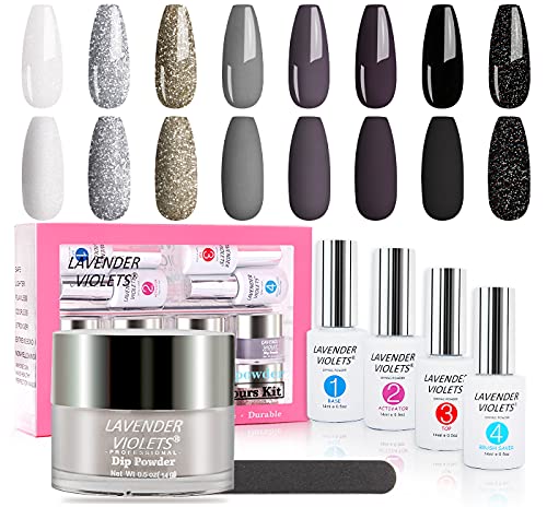 Lavender Violets Dip-Powder-Nail-Gel-Kit Acrylic Dipping Powder Starter Kit 0.5 oz/bot. Large Capacity 8 Colors Air Dry Long Lasting for Salon Home DIY Manicure Pedicure J754P