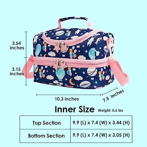 Image of Insulated Kids Dual Compartment Lunch Bag Tote Pack for Girls Boys Toddler School Picnic Food Cooler Hot Water Ice with Strap Bunny