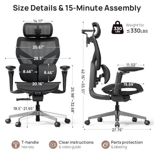 Image of Ergonomic Mesh Office Chair - 10 Hours Comfort Dual Lumbar Support, 330lbs