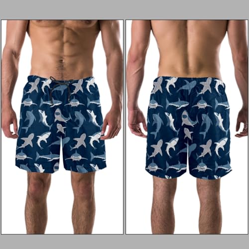 Men's Marine Sharks Swim Trunks - Beach Shorts Bathing Suits with Pockets, Quick Dry Fabric & Mesh Lining3