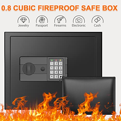 0.8 Cubic Home Safe Box Fireproof Waterproof, Fireproof Safe With Fireproof Money Bag, Digital Keypad & Removable Shelf, Safe Box For Money Firearm Medicine Valuables #TOP1
