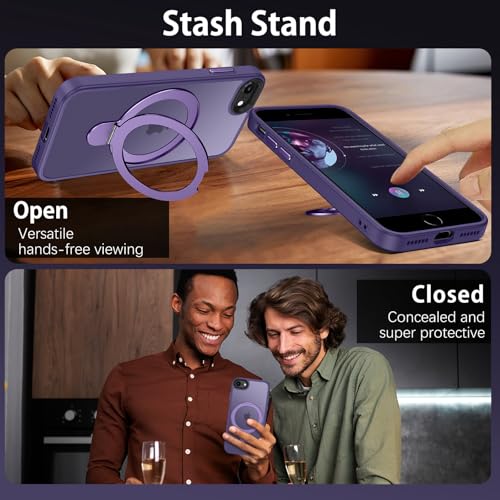 Coque Magsafe iPhone SE béquille anneau protection violette mate