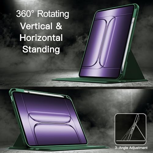 Image of TGK Rotating Case Cover for OnePlus Pad 3 13.2 inch Tablet, Pad 2 Pro, Pad 4 Pro with Pencil Holder Trifold Stand Cover Clear Back (Forest Green)