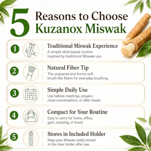 Image of Miswak Sticks for Teeth Pack of 12 with Holder - 100% Natural Salvadora Persica Miswak Sticks - Traditional Oral Care Chewing Sticks - Vacuum Sealed