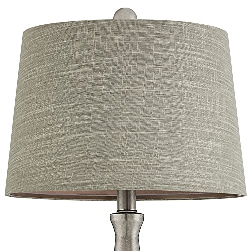 Oneach 25.8" Modern Usb Table Lamp Set Of 2 For Living Room Bedroom Bedside Nightstand Lamps Fabric Shade Accent Light Silver #TOP2