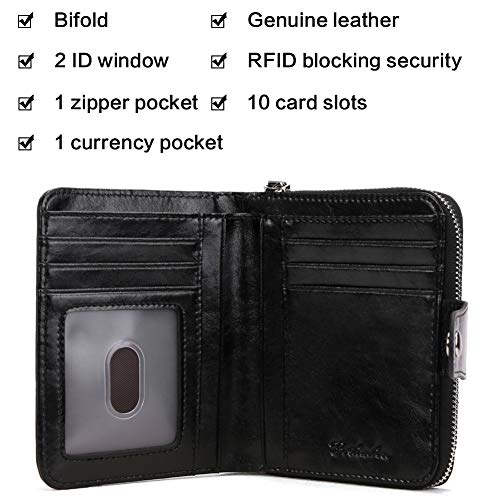 Image of BOSTANTEN Leather Wallets for Women RFID Blocking Zipper Pocket Small Bifold Wallet Card Case