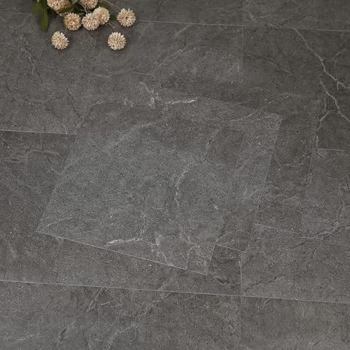 フロアタイル 大理石 置くだけ 配送込み 20枚入り 約1畳 床 リメイク シート トイレ 浴室 玄関 防水 フロアシート 貼ってはがせる 模様替え 接着剤不要 フロリングシート 床材 (砂岩調 グレー 型番号95)