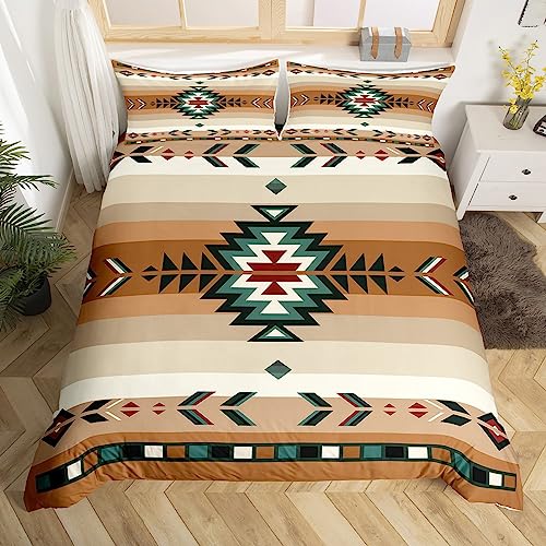 Southwest Native Design Duvet Cover Southwestern Geometric Bedding Set For Kids Ultra Soft Tribal Comforter Cover Beige Bedspread Cover Decor Bedclothes Zipper Double