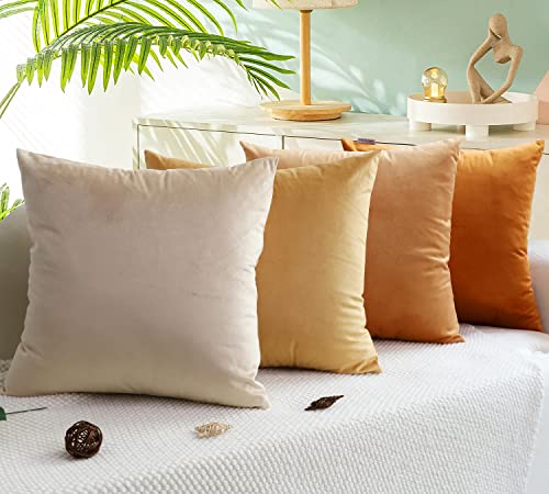 Mekajus Orange Throw Pillow Covers 18X18 Set Of 4 Velvet Soft Square Pillow Cover Couch Pillow Covers Case Pillowcase For Patio Sofa Bed Bedding Living Room (Orange) #TOP21