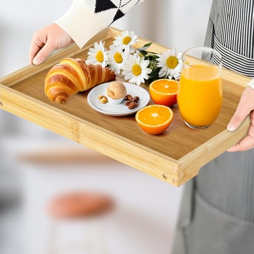 Betttablett Tisch mit klappbaren Beinen, Bambus Frühstück im Bett Essen, Servieren oder Verwendung als Serviertablett, Laptop-Schreibtisch, Snack-Tablett (Beige)