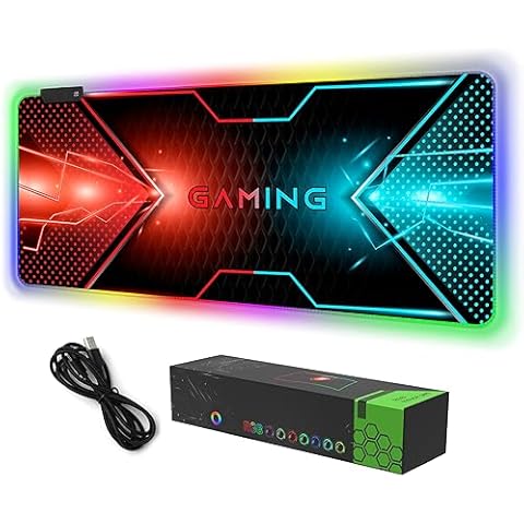 RGB Gaming Mouse Pad, DINKY Large Extended Soft Led Mouse Pad with 14 Lighting Modes, Water Resist Keyboard Pad, Computer Keyboard Mousepads Mat 35.4×15.8 inches-Cool Gaming Cover