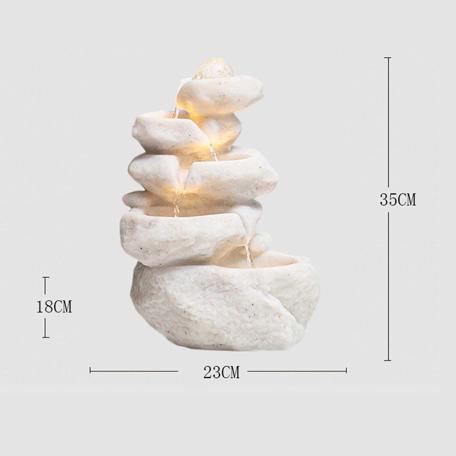 Fuente de Mesa para Interiores con Luces LED, diseño Decorativo de Roca escalonada y Cascada, Sonido de Agua Suave y Relajante, Fuente de Agua pequeña de 35 cm (13,7 Pulgadas), Col,Black