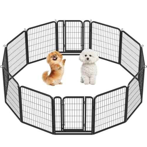 Yaheetech 12-teilig Welpenlaufstall 80cm hoch, Welpenauslauf mit 2 Türen, faltbares Freilaufgehege, Automatische Verriegelung, Tierlaufstall für Wohnung & Garten