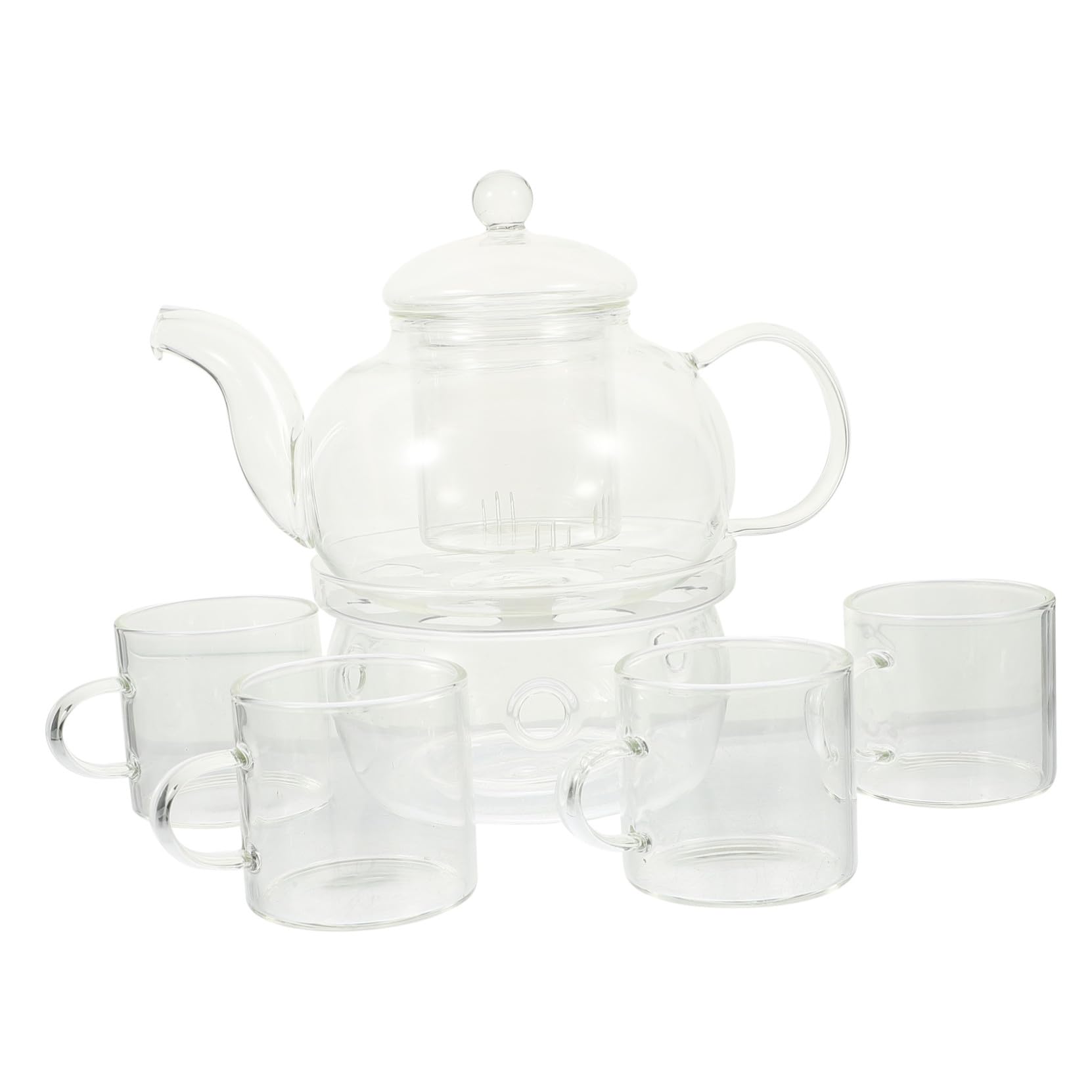 Cabilock Glas Teekanne mit Tassen Teesieb und Griffdesign für Teezeremonie Geeignet für Zuhause Büros und Tee-Liebhaber