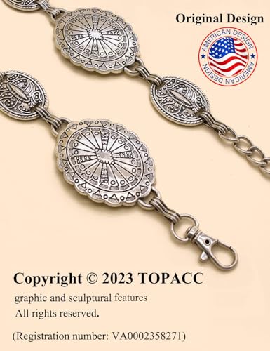 Image of TOPACC Western Metal Concho Belt for Women Cowgirl Chain Belts for Dresses Jeans Country Concert Outfit