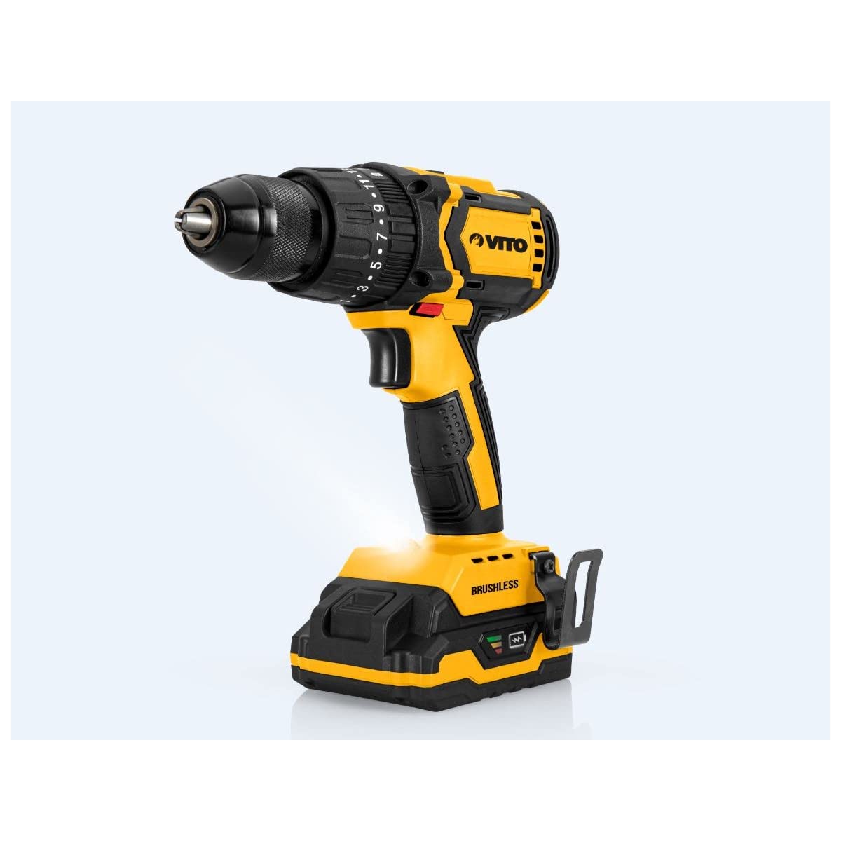 Taladro – Atornillador Brushless 20 V 2 Ah Li-ion VITO Power 2 baterías, cargador, caja accesorios