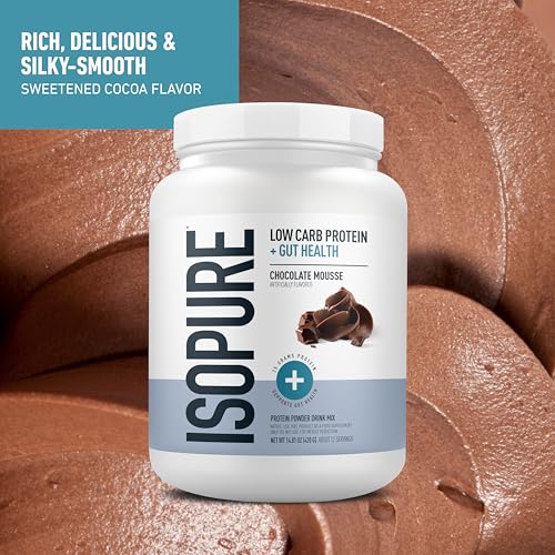 Image of Isopure Protein + Gut Health & Immune Support Powder, Chocolate Mousse, 25g Whey Protein with Prebiotics & Vitamins, 12 Servings (Pack of 1)
