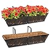 AVERYSHOP Window Railing Planter with Coco Liner，24inch 2packs Hanging Balcony Planters，Metal Black Flower Box Deck for Indoor Outdoor Lawn