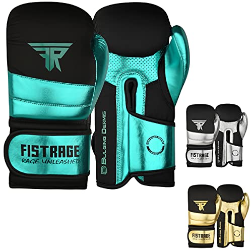 FISTRAGE Boxing Gloves Metallic Leather MMA Training Muay Thai Kick Boxing Sparring Heavy Bag Workout Glove Mitts for Men & Women