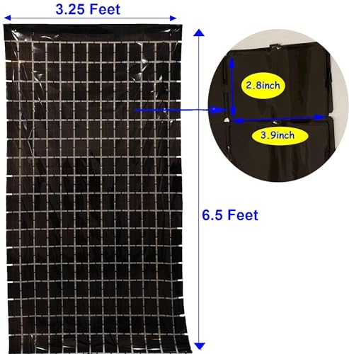 Image of AMFIN (Pack of 2) Square Foil Curtains for Birthday Decoration Photo Booth Props Backdrop Baby Shower Bachelorette Party Decorations (Black)