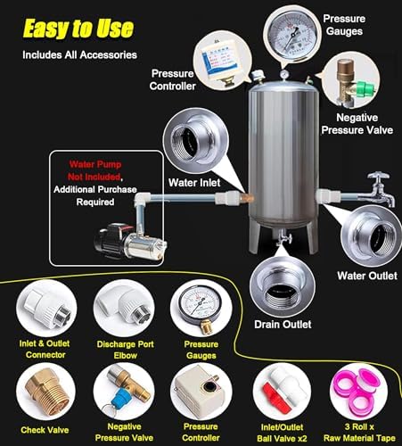 Heavy Duty Stainless Steel Water Storage Tank 20-100 Gallons with Pressure Switch - Ideal for RV, Camper, House, Garden, Farm & Kitchen Use