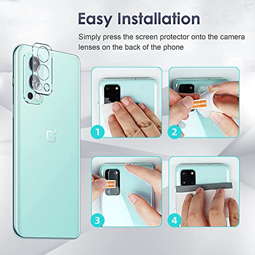 Kiewhay Protector de Pantalla Compatible con OnePlus Nord 2 5G Cristal Templado 6,43'', 3x Vidrio Templado+2x Protector de Lente de Cámara, HD Protector de Pantalla para OnePlus Nord 2 5G -5 Piezas