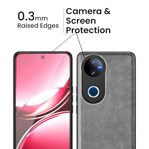 Image of Kapa Tux Leather Back Cover for Vivo T4R / V50 / V50E 5G | Slim Shockproof Camera Protection Bumper Case (Grey)