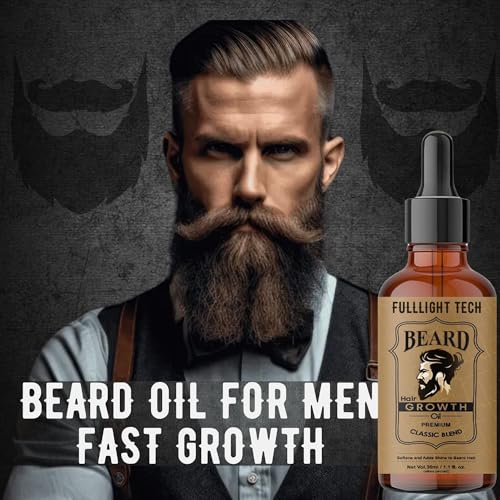 Image of Fulllight Tech Beard Growth Oil for Men-30ml | Natural & Organic Beard Care with Castor, Argan & Jojoba Oils | Promotes Thicker, Fuller Beard | Softens & Fills Patches | Non-Greasy