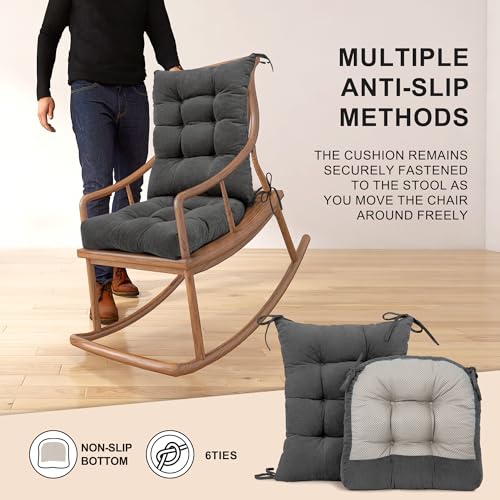Image of Lokex Rocking Chair Cushion Only,Tufted Non-Slip Comfortable Rocking Chair Cushions Indoor with Ties,Striped Rocking Chair Pads (Dark Gray, 28x18 /18x18)