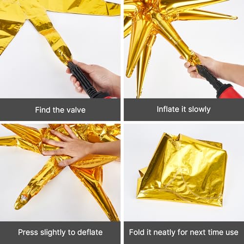 Image of PartyWoo Gold Star Spike Balloons 2pcs Explosion Foil Mylar Balloons | 42 Inch for Graduation Birthday Baby Shower Engagement Wedding Bridal Shower Anniversary Bachelorette Party Decorations