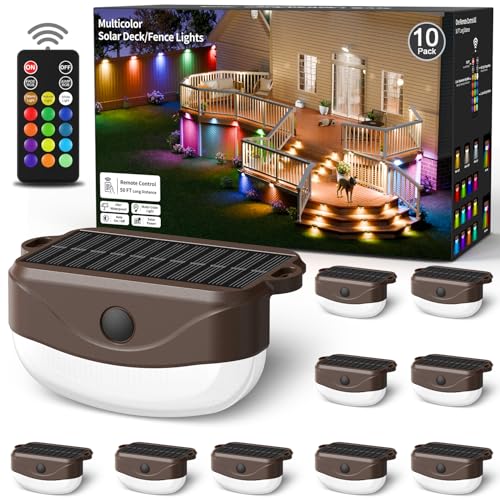 Solar Fence Lights with Remote Control 50ft,15 Multi Colors Solar Powered Outdoor Step Lighting,IP67 Waterproof Led RGBYW Colors Lamp for Outside Fence/Deck/Backyard/Stair Railing/Wall/Patio/Pool