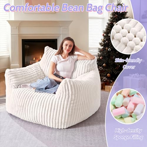 Image of HABUTWAY Comfy Floor Sofa Giant Plush Reading Chair Indoor Cozy Couch with Armrests Oversized Couch Upholstered Boneless Sofa Portable Cloud Couch Accent Chair for Living Room, Bedroom (Beige)