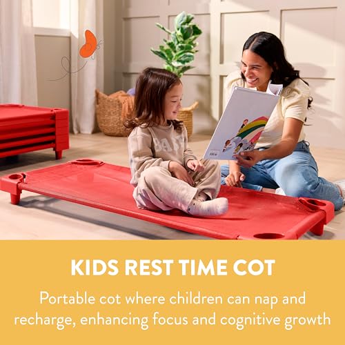 Image of Back2School Express Sleepline Stackable Cots, Ready-to-Assemble, Sleeping Cot, Red, 6-Pack