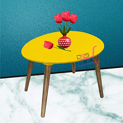 Image of Shoppee Foldable Oval Shaped Bed Side Table for Coffee Tea & Living Room Beauty Full Table (Wood ,Medium, Yellow)