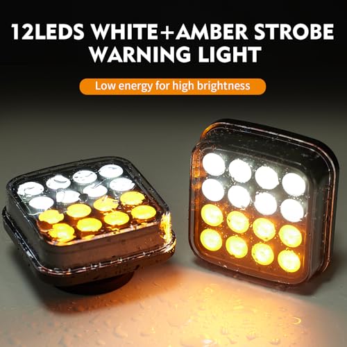 Magnetic Strobe Lights - Wireless Strobe Hazard Light Kit for Trucks Rechargeable Magnetic Flashing Beacon Lights for Vehicles & Trailers (White/Amber)