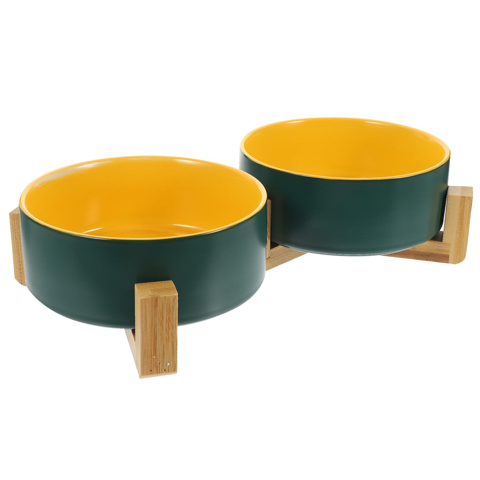 Veemoon Gamelle Double en Céramique avec Support en Bois, Bol pour Chat et Chien, Anti-débordement, pour Toute Occasion, Ensemble Pratique pour Alimentation et Eau