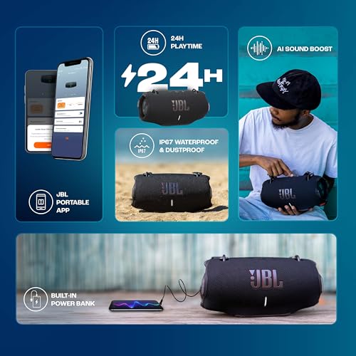 JBL Xtreme 4 Portable Bluetooth Speaker, ProSound with Powerful Bass Radiators, AI Sound Boost, Built-in Powerbank, Multispeaker Connection by Auracast, IP67, Replacable Battery, Fast Charging (Black) view 2