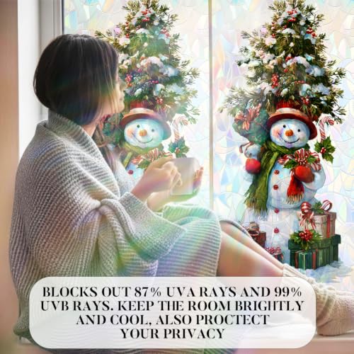 Image of Holographic Snowman Christmas Tree Window Film 17.32x39.37in