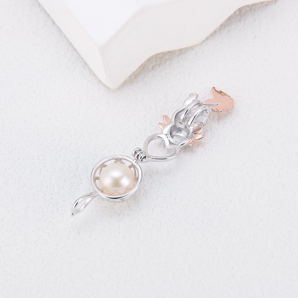 Pink Axolotl Cage Pendants for Pearl Jewelry Making Sterling Silver, Design Pearl Cage Pendants for Women - Image 4