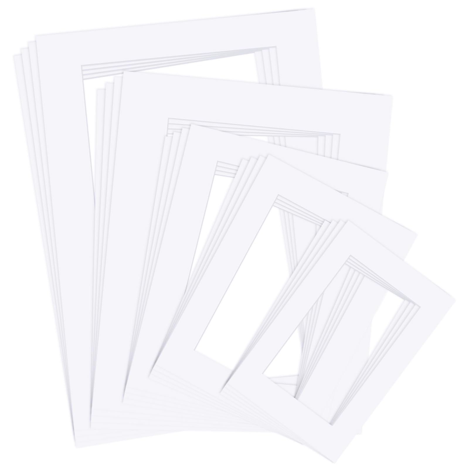 20PCS White Picture Mounts, 5 Sizes Mixed Photo Mounts, Picture Mounts for Frames Mount Mats Board for Images Posters, and Paintings